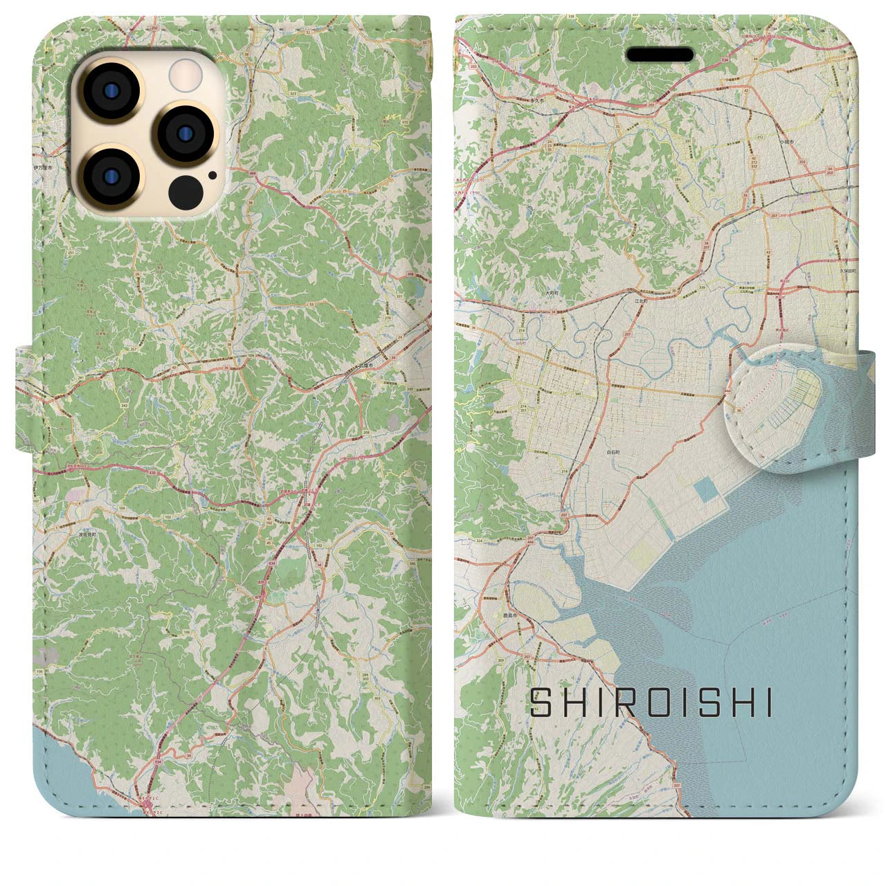 【白石（佐賀県）】地図柄iPhoneケース（手帳両面タイプ・ナチュラル）iPhone 12 Pro Max 用