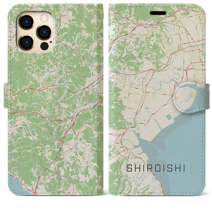 【白石（佐賀県）】地図柄iPhoneケース（手帳タイプ）ナチュラル・iPhone 12 Pro Max 用