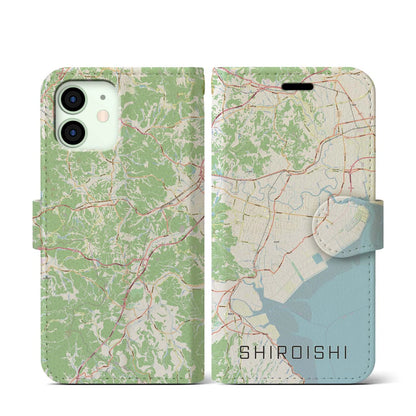 【白石（佐賀県）】地図柄iPhoneケース（手帳タイプ）ナチュラル・iPhone 12 mini 用