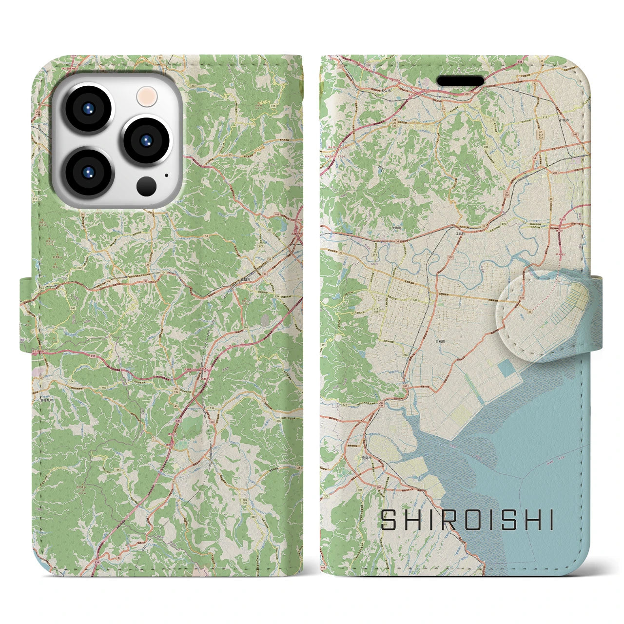 【白石（佐賀県）】地図柄iPhoneケース（手帳両面タイプ・ナチュラル）iPhone 13 Pro 用