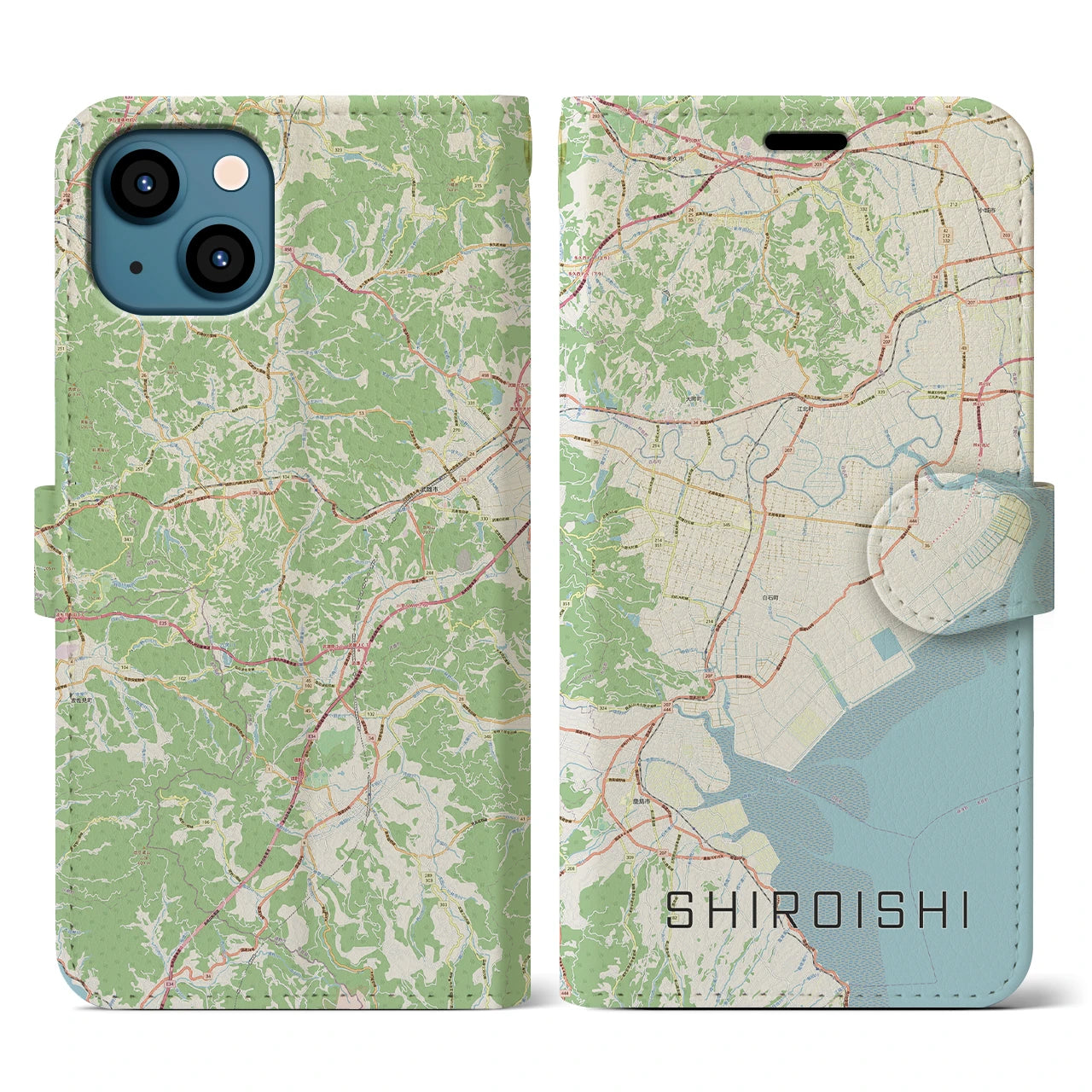 【白石（佐賀県）】地図柄iPhoneケース（手帳両面タイプ・ナチュラル）iPhone 13 用