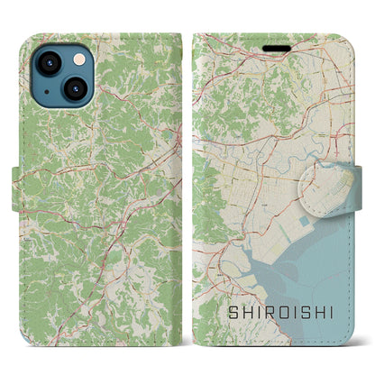 【白石（佐賀県）】地図柄iPhoneケース（手帳タイプ）ナチュラル・iPhone 13 用