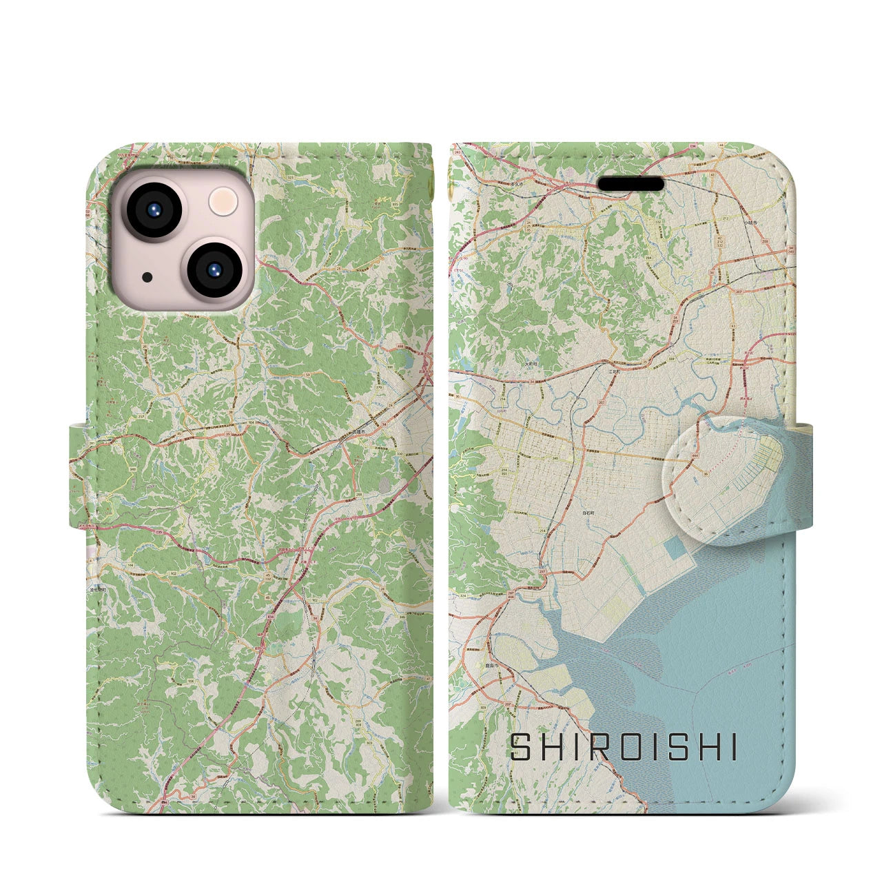 【白石（佐賀県）】地図柄iPhoneケース（手帳両面タイプ・ナチュラル）iPhone 13 mini 用