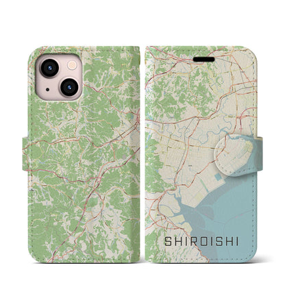 【白石（佐賀県）】地図柄iPhoneケース（手帳タイプ）ナチュラル・iPhone 13 mini 用