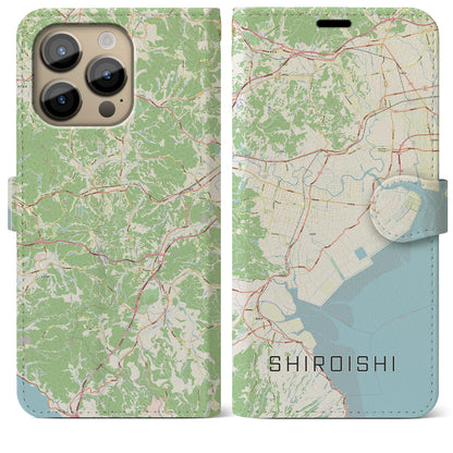 【白石（佐賀県）】地図柄iPhoneケース（手帳タイプ）ナチュラル・iPhone 14 Pro Max 用