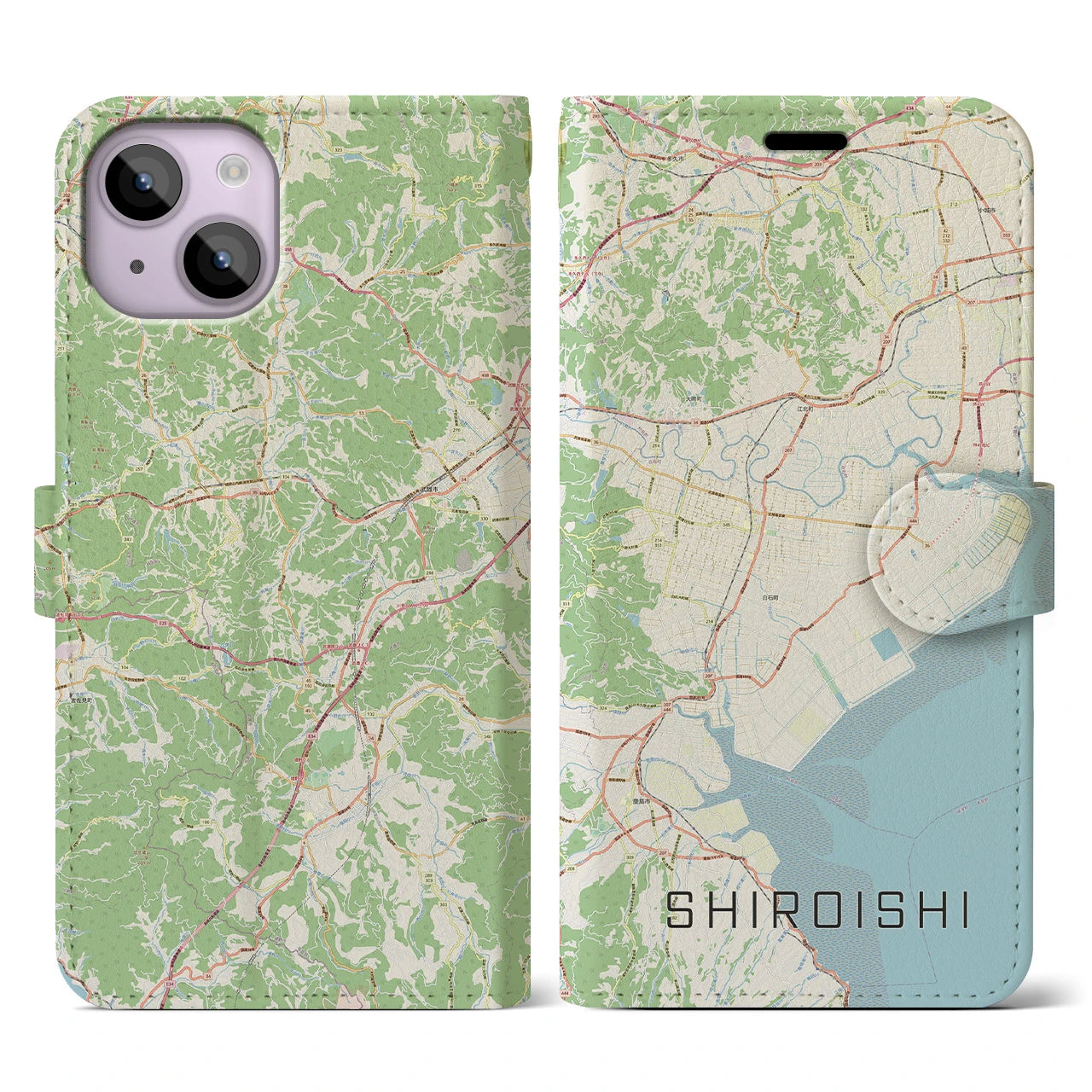 【白石（佐賀県）】地図柄iPhoneケース（手帳両面タイプ・ナチュラル）iPhone 14 用