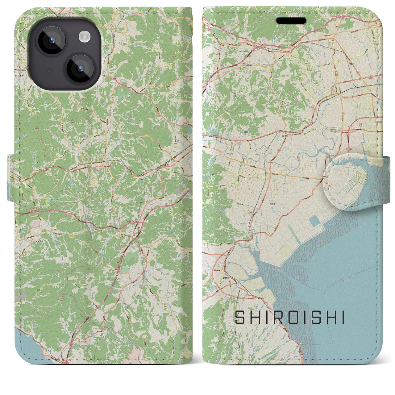 【白石（佐賀県）】地図柄iPhoneケース（手帳両面タイプ・ナチュラル）iPhone 14 Plus 用