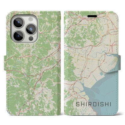 【白石（佐賀県）】地図柄iPhoneケース（手帳タイプ）ナチュラル・iPhone 15 Pro 用