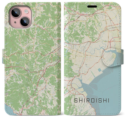 【白石（佐賀県）】地図柄iPhoneケース（手帳タイプ）ナチュラル・iPhone 15 Plus 用