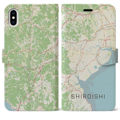【白石（佐賀県）】地図柄iPhoneケース（手帳タイプ）ナチュラル・iPhone XS Max 用