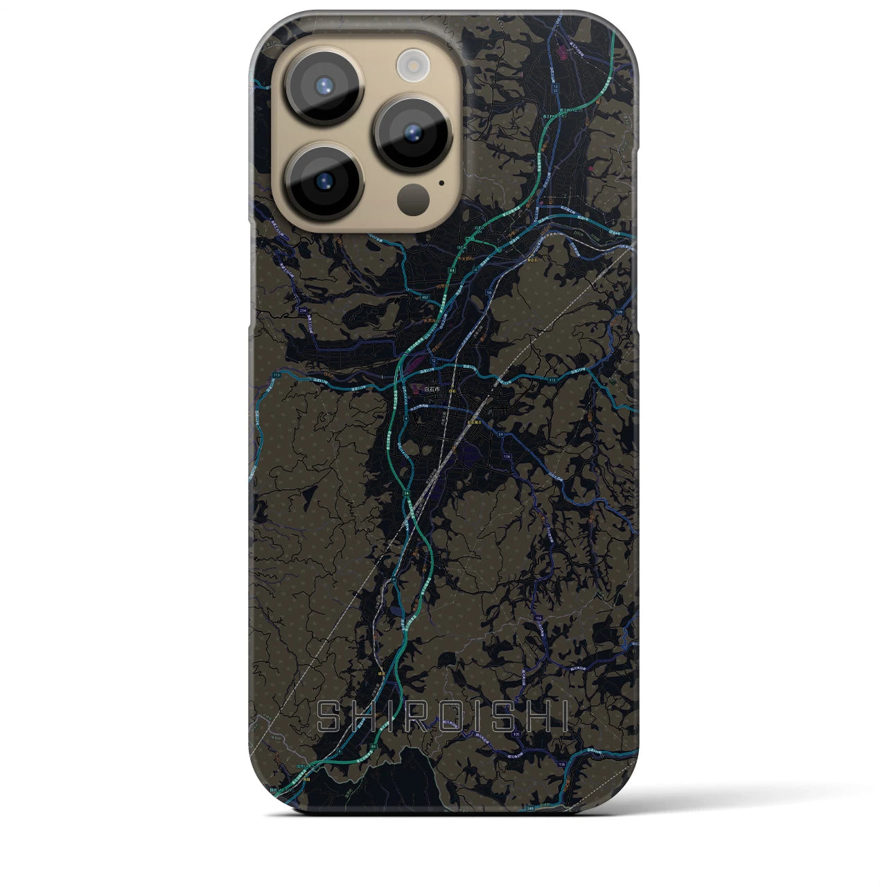 【白石】地図柄iPhoneケース（バックカバータイプ・ブラック）iPhone 14 Pro Max 用