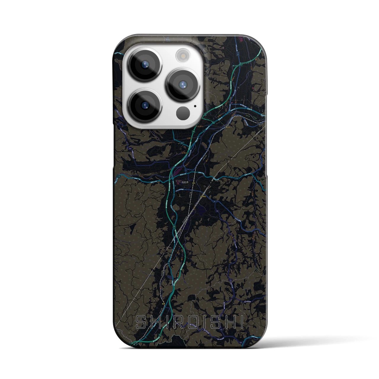 【白石】地図柄iPhoneケース（バックカバータイプ・ブラック）iPhone 14 Pro 用