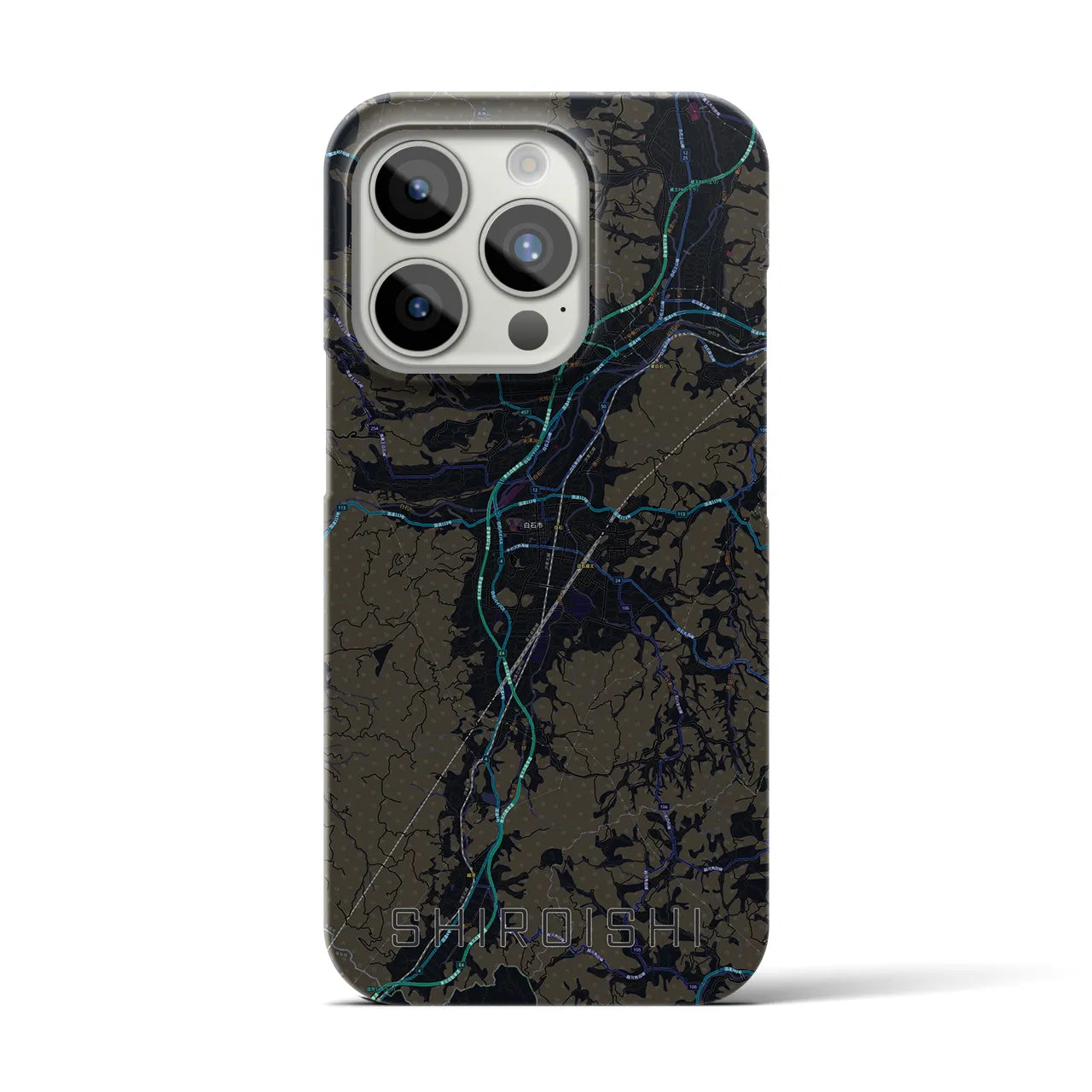 【白石】地図柄iPhoneケース（バックカバータイプ・ブラック）iPhone 15 Pro 用