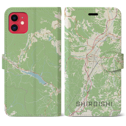 【白石（宮城県）】地図柄iPhoneケース（手帳タイプ）ナチュラル・iPhone 11 用