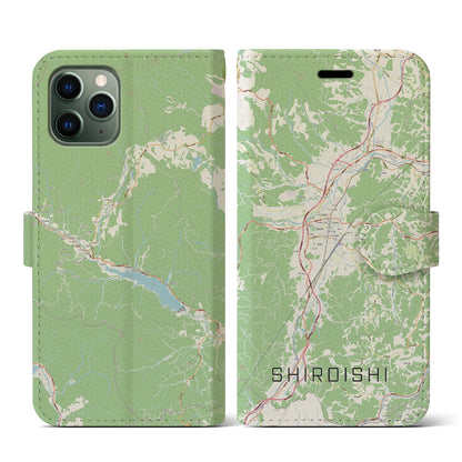 【白石（宮城県）】地図柄iPhoneケース（手帳タイプ）ナチュラル・iPhone 11 Pro 用