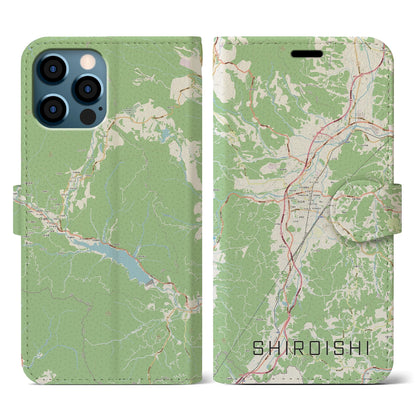 【白石（宮城県）】地図柄iPhoneケース（手帳タイプ）ナチュラル・iPhone 12 / 12 Pro 用
