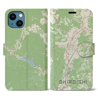 【白石（宮城県）】地図柄iPhoneケース（手帳タイプ）ナチュラル・iPhone 13 用