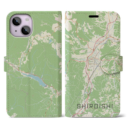【白石（宮城県）】地図柄iPhoneケース（手帳タイプ）ナチュラル・iPhone 14 用
