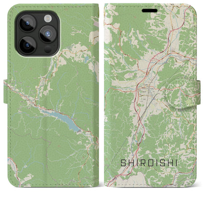 【白石（宮城県）】地図柄iPhoneケース（手帳タイプ）ナチュラル・iPhone 15 Pro Max 用