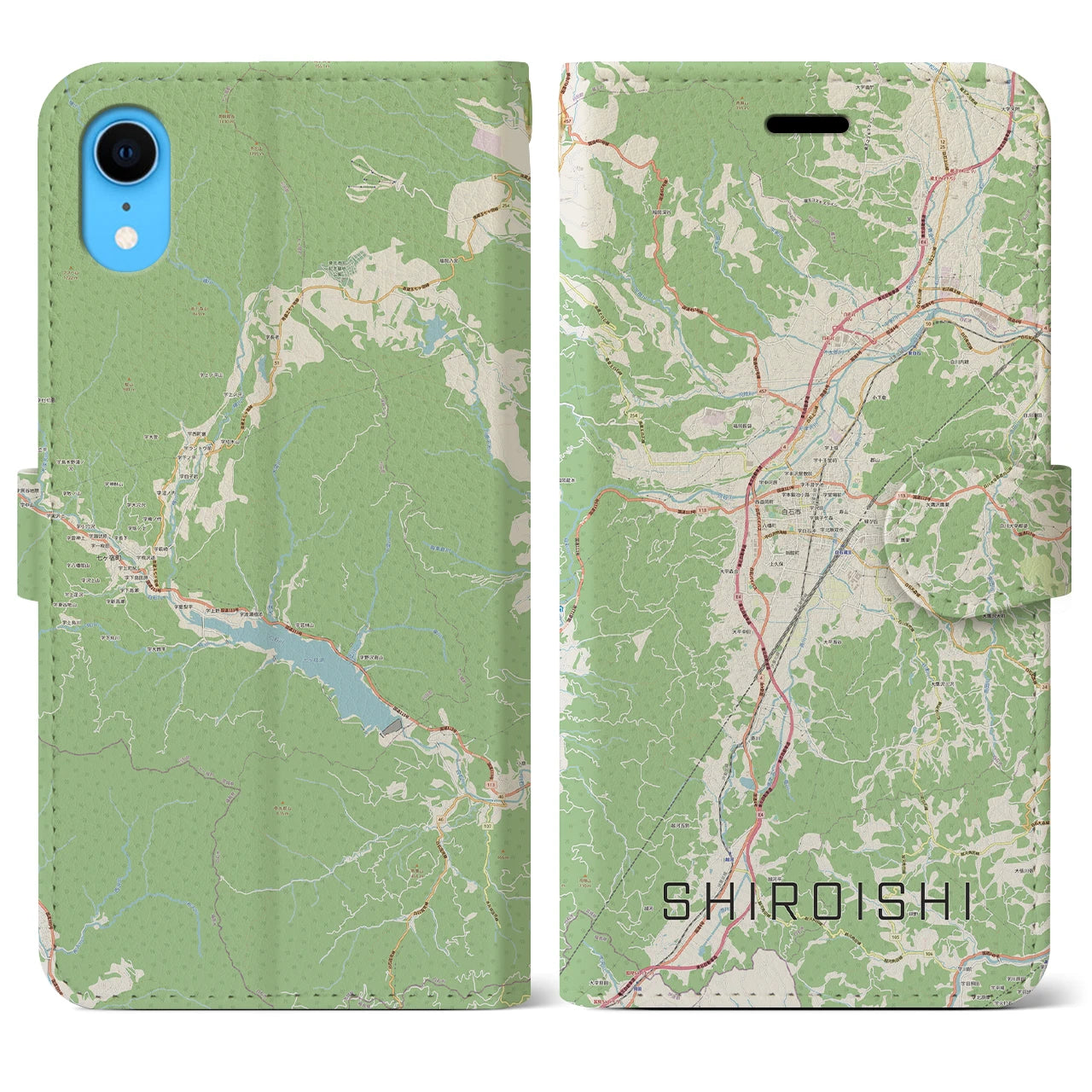 【白石】地図柄iPhoneケース（手帳両面タイプ・ナチュラル）iPhone XR 用