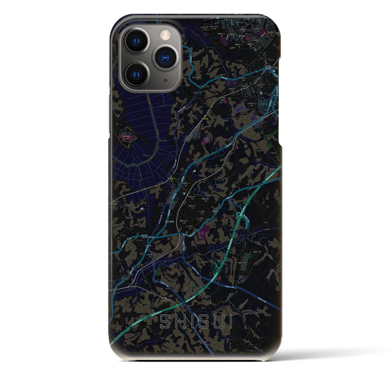 【酒々井】地図柄iPhoneケース（バックカバータイプ・ブラック）iPhone 11 Pro Max 用