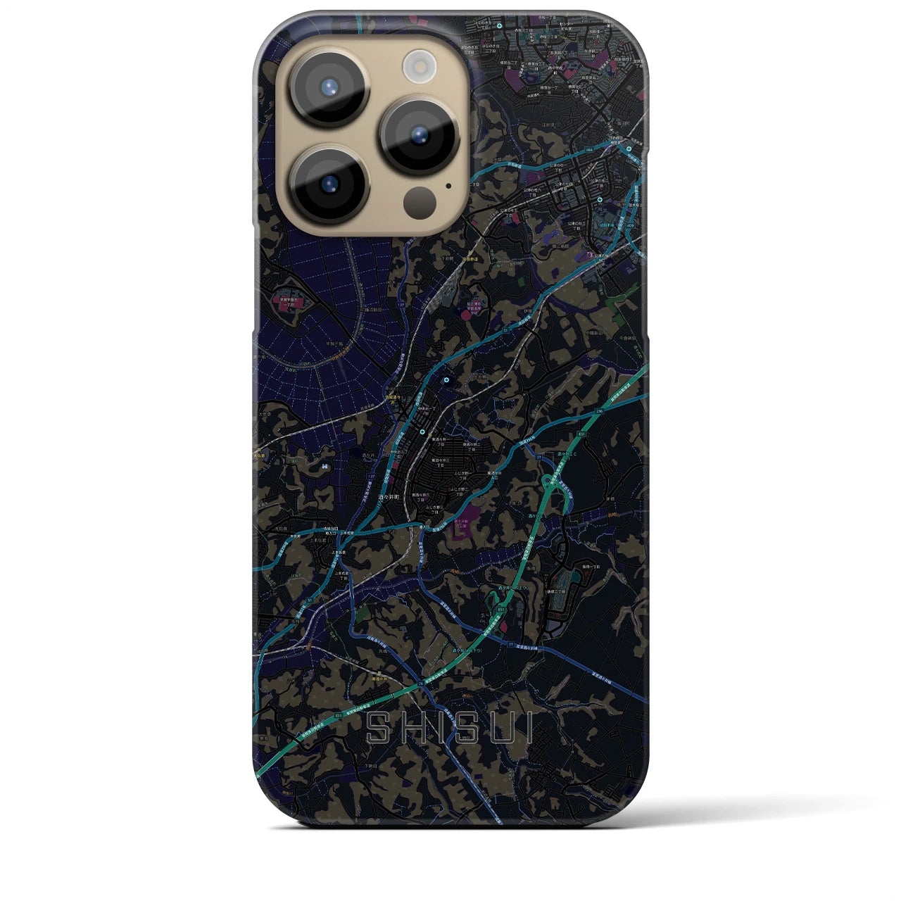 【酒々井】地図柄iPhoneケース（バックカバータイプ・ブラック）iPhone 14 Pro Max 用