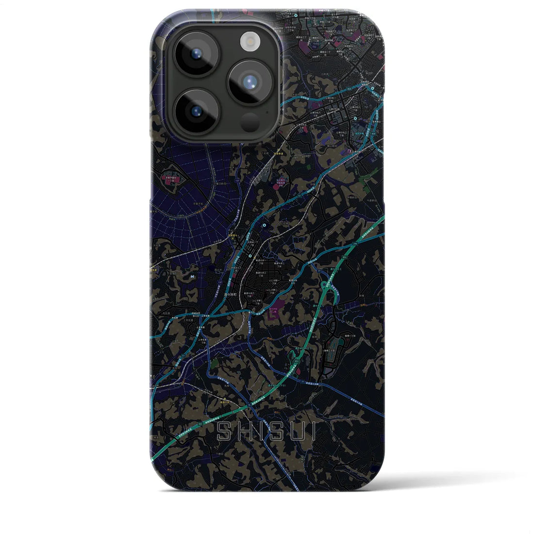 【酒々井】地図柄iPhoneケース（バックカバータイプ・ブラック）iPhone 15 Pro Max 用