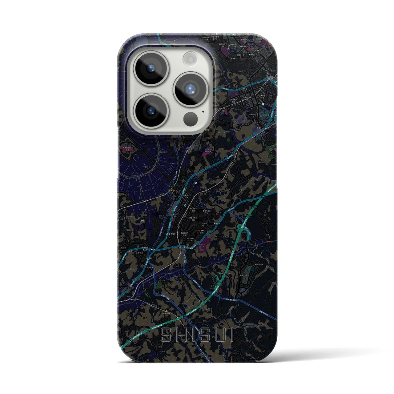 【酒々井】地図柄iPhoneケース（バックカバータイプ・ブラック）iPhone 15 Pro 用
