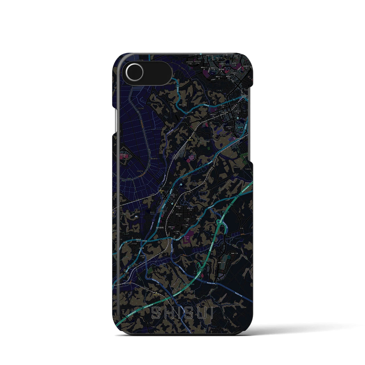 【酒々井】地図柄iPhoneケース（バックカバータイプ・ブラック）iPhone SE（第3 / 第2世代） / 8 / 7 / 6s / 6 用