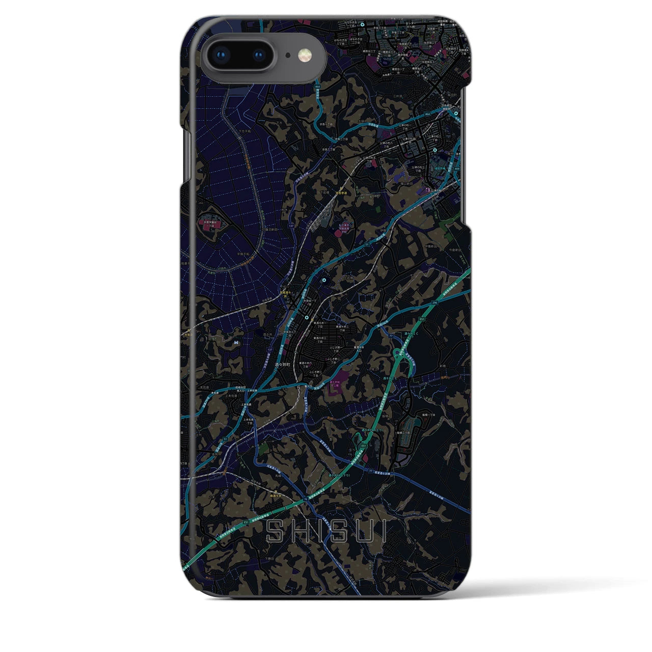 【酒々井】地図柄iPhoneケース（バックカバータイプ・ブラック）iPhone 8Plus /7Plus / 6sPlus / 6Plus 用