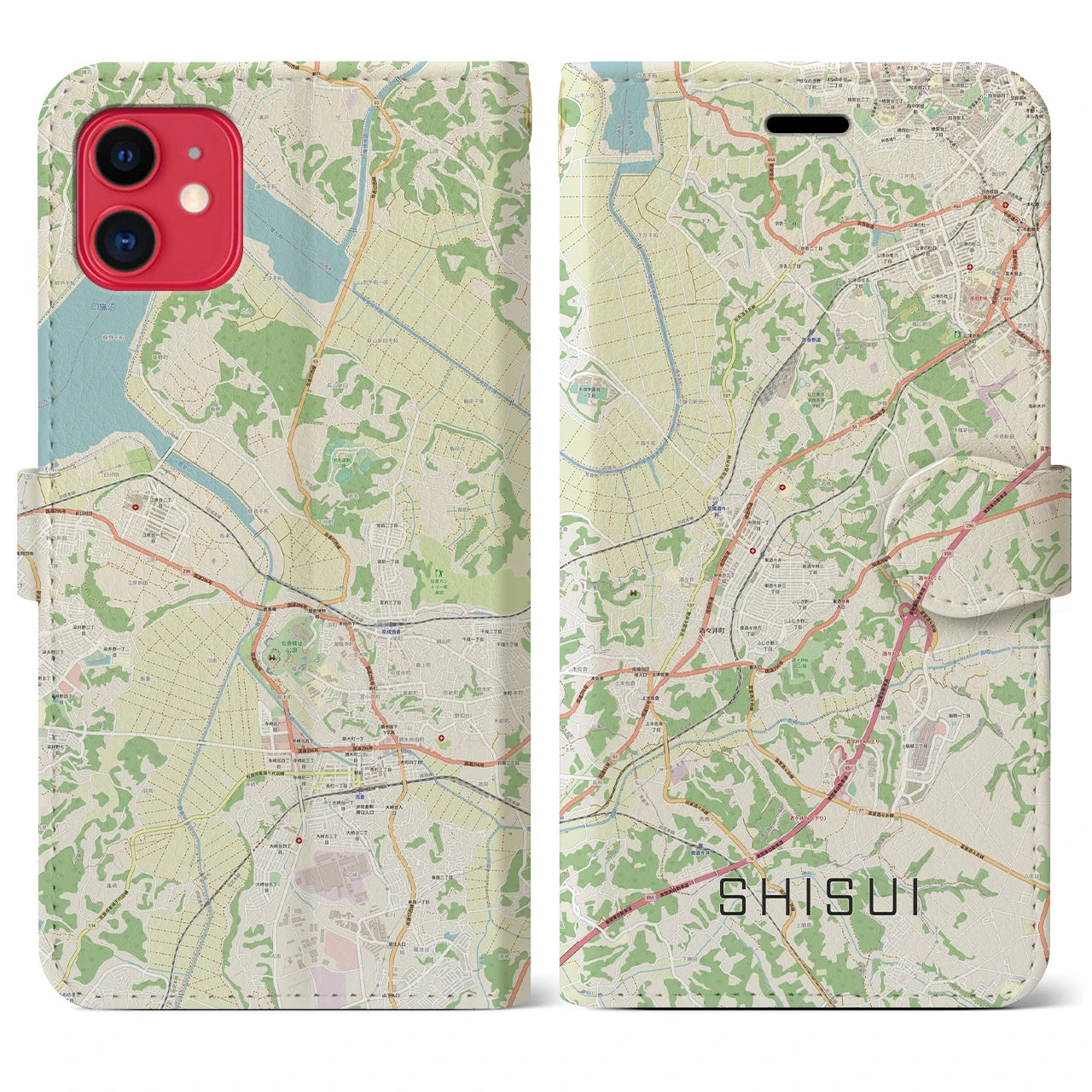 【酒々井】地図柄iPhoneケース（手帳両面タイプ・ナチュラル）iPhone 11 用