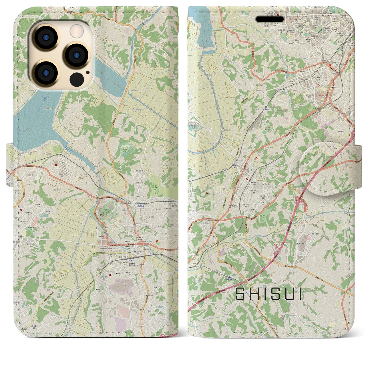 【酒々井】地図柄iPhoneケース（手帳両面タイプ・ナチュラル）iPhone 12 Pro Max 用