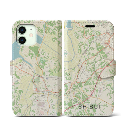 【酒々井（千葉県）】地図柄iPhoneケース（手帳タイプ）ナチュラル・iPhone 12 mini 用