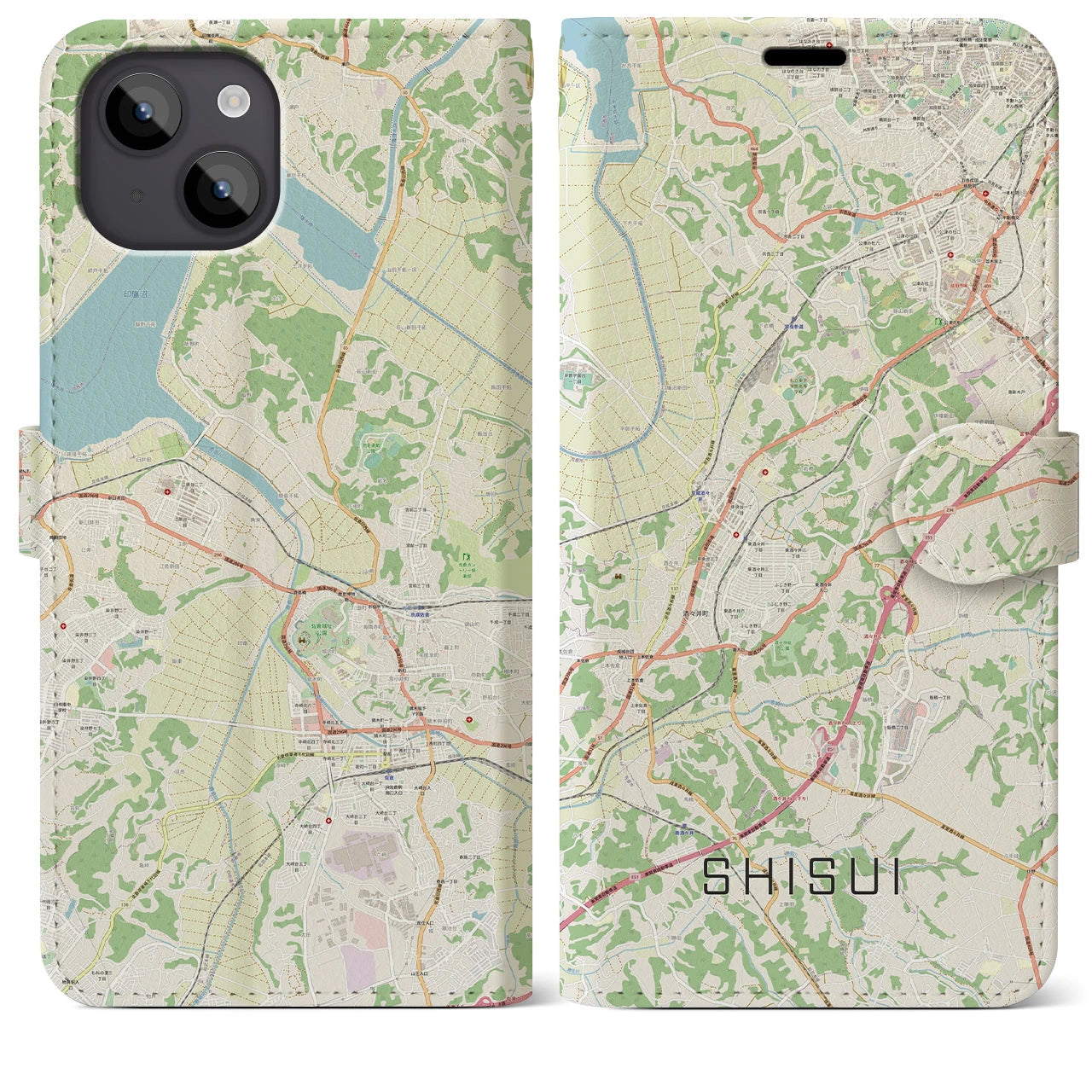 【酒々井】地図柄iPhoneケース（手帳両面タイプ・ナチュラル）iPhone 14 Plus 用