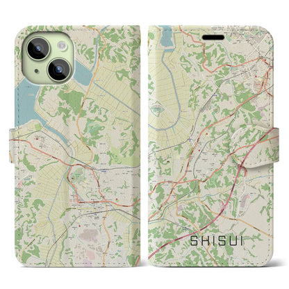 【酒々井（千葉県）】地図柄iPhoneケース（手帳タイプ）ナチュラル・iPhone 15 用