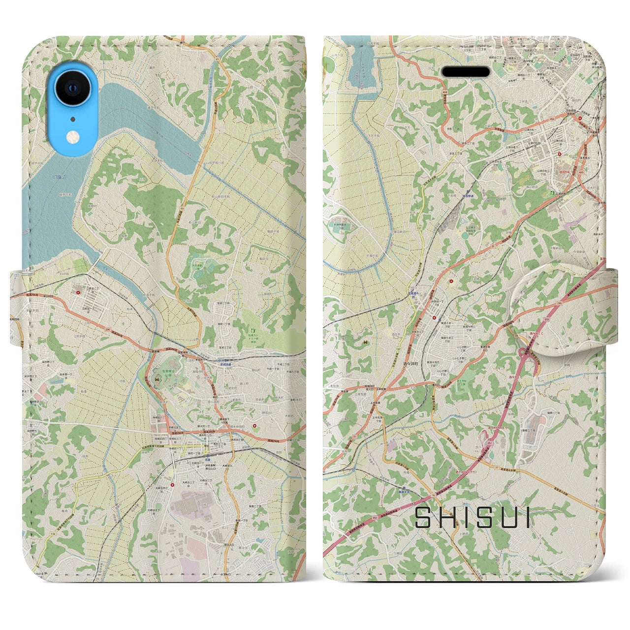 【酒々井】地図柄iPhoneケース（手帳両面タイプ・ナチュラル）iPhone XR 用