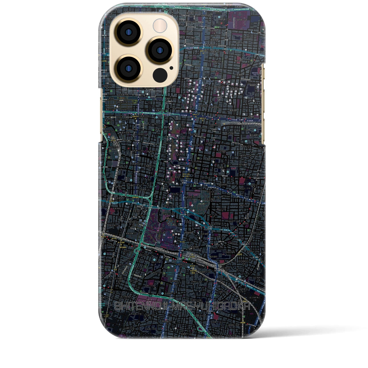 【四天王寺前夕陽ヶ丘】地図柄iPhoneケース（バックカバータイプ・ブラック）iPhone 12 Pro Max 用