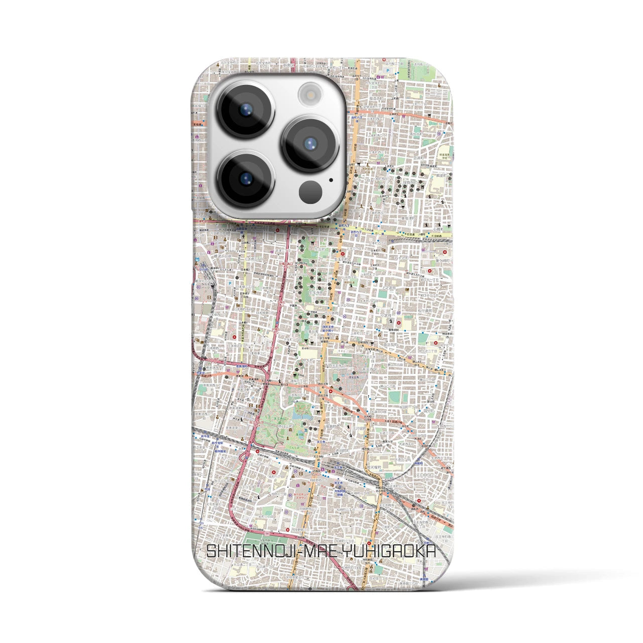 【四天王寺前夕陽ヶ丘】地図柄iPhoneケース（バックカバータイプ・ナチュラル）iPhone 14 Pro 用