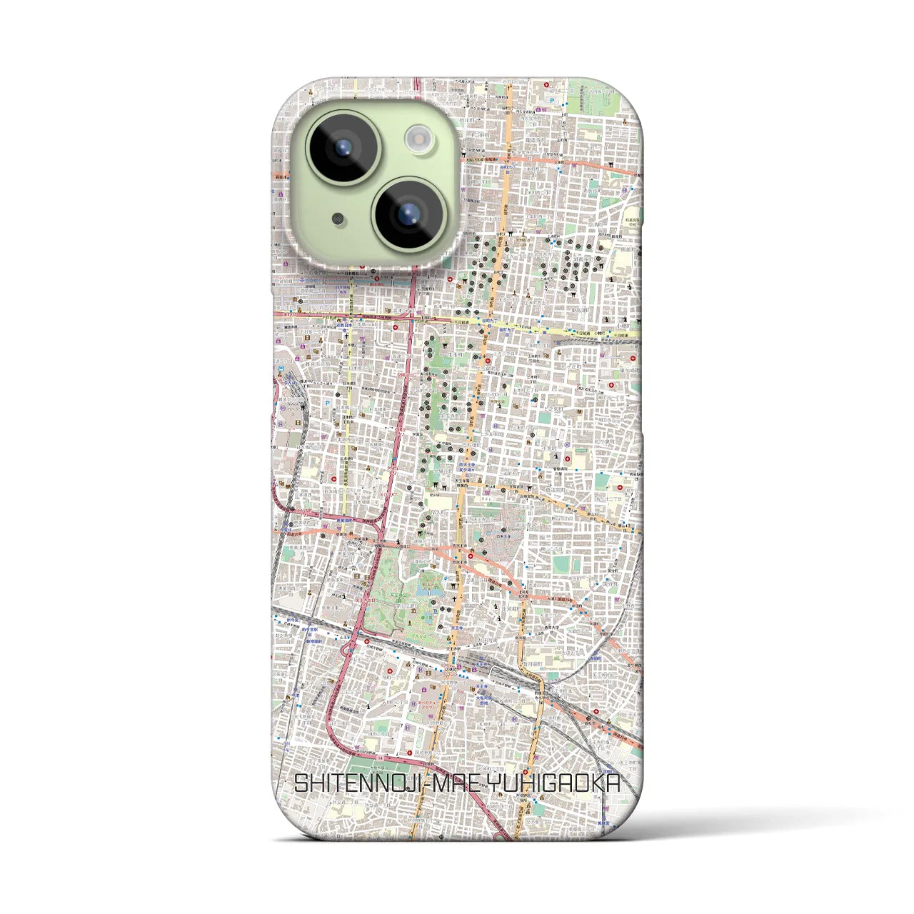 【四天王寺前夕陽ヶ丘】地図柄iPhoneケース（バックカバータイプ・ナチュラル）iPhone 15 用
