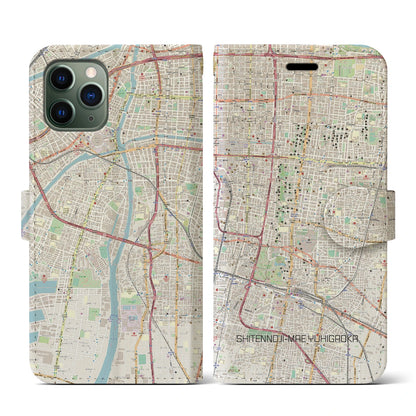 【四天王寺前夕陽ヶ丘（大阪府）】地図柄iPhoneケース（手帳タイプ）ナチュラル・iPhone 11 Pro 用