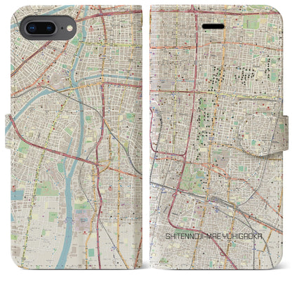 【四天王寺前夕陽ヶ丘（大阪府）】地図柄iPhoneケース（手帳タイプ）ナチュラル・iPhone 8Plus /7Plus / 6sPlus / 6Plus 用