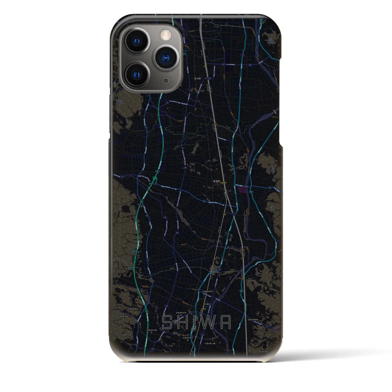 【紫波】地図柄iPhoneケース（バックカバータイプ・ブラック）iPhone 11 Pro Max 用