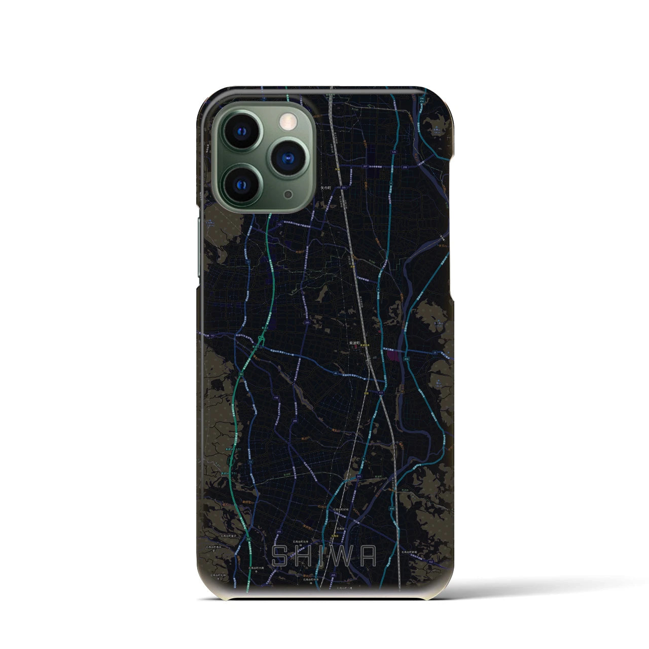 【紫波】地図柄iPhoneケース（バックカバータイプ・ブラック）iPhone 11 Pro 用