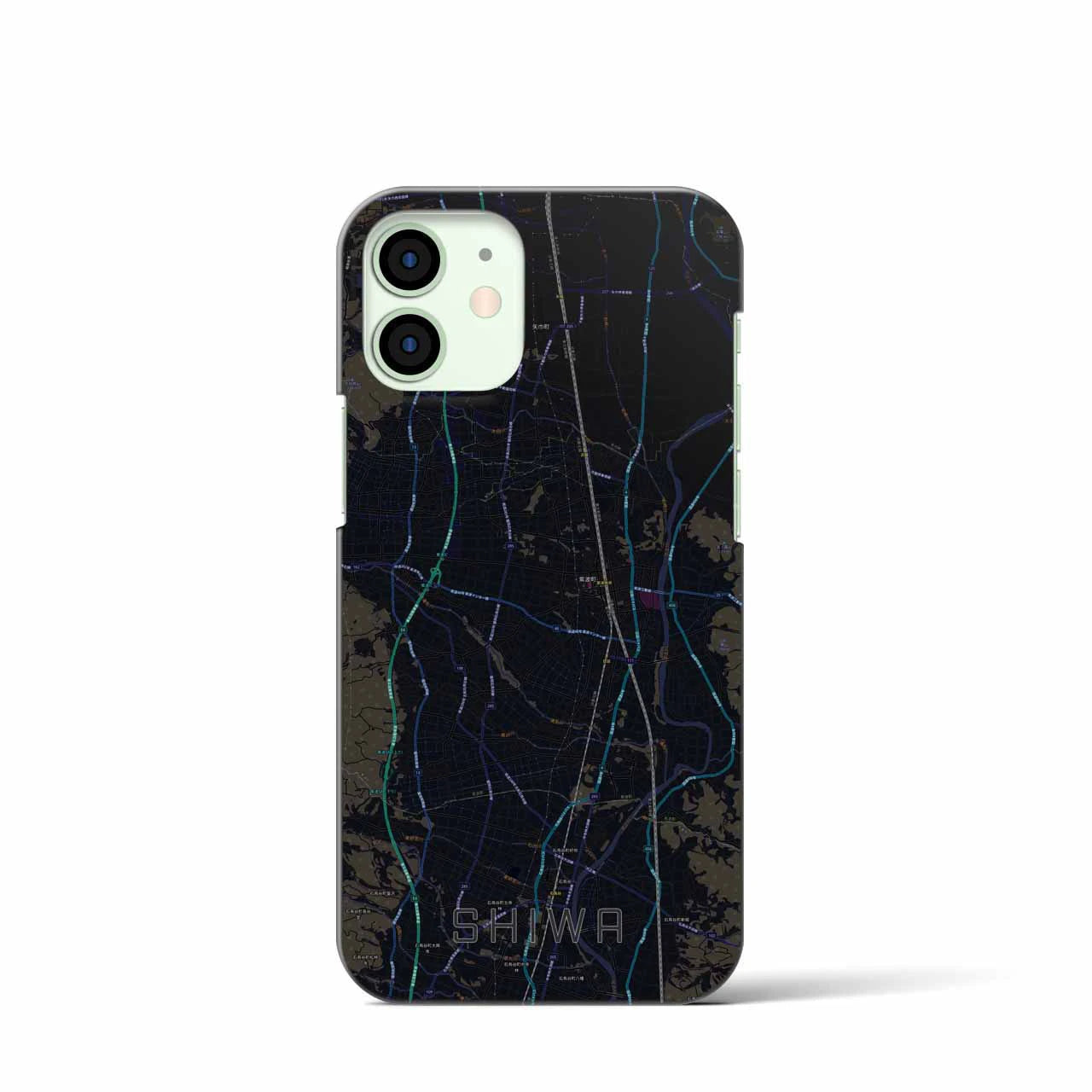 【紫波】地図柄iPhoneケース（バックカバータイプ・ブラック）iPhone 12 mini 用
