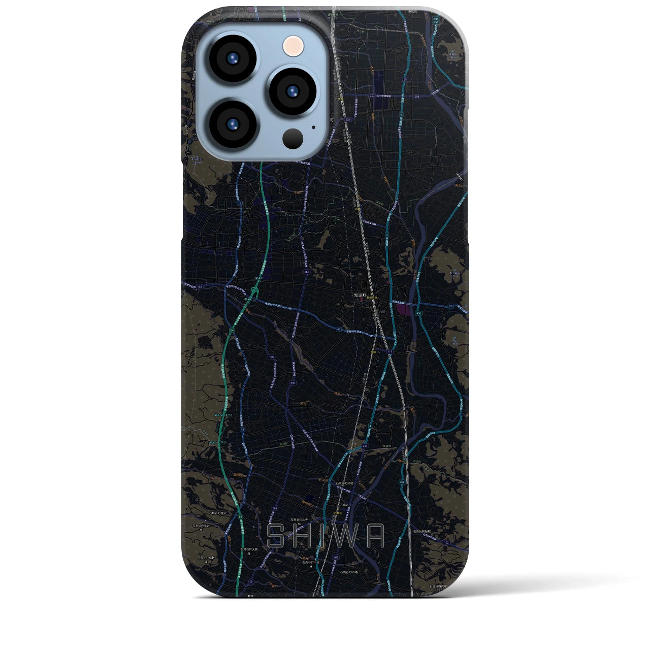 【紫波】地図柄iPhoneケース（バックカバータイプ・ブラック）iPhone 13 Pro Max 用