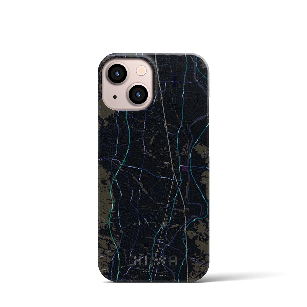 【紫波】地図柄iPhoneケース（バックカバータイプ・ブラック）iPhone 13 mini 用