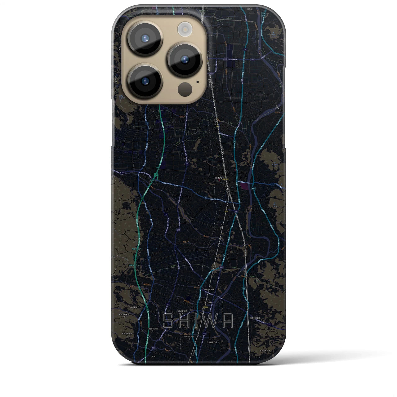 【紫波】地図柄iPhoneケース（バックカバータイプ・ブラック）iPhone 14 Pro Max 用