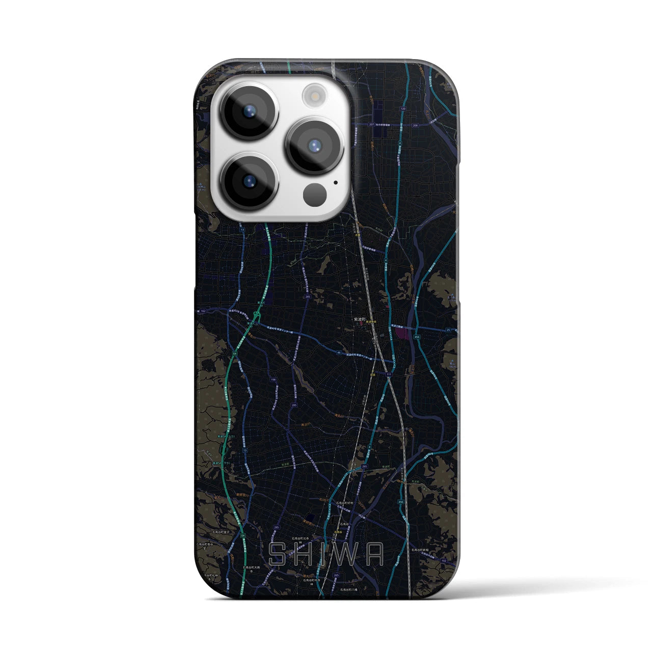 【紫波】地図柄iPhoneケース（バックカバータイプ・ブラック）iPhone 14 Pro 用