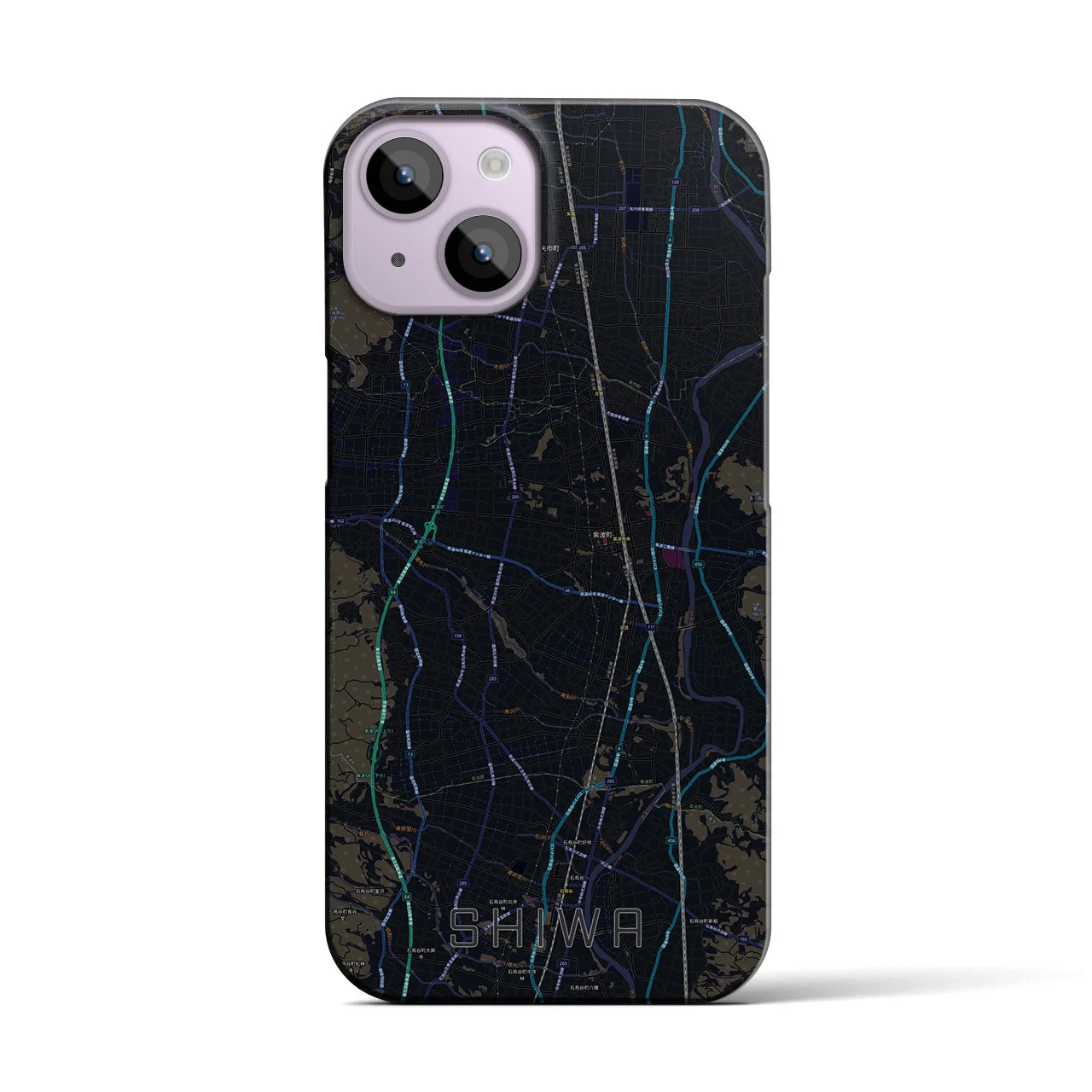 【紫波】地図柄iPhoneケース（バックカバータイプ・ブラック）iPhone 14 用