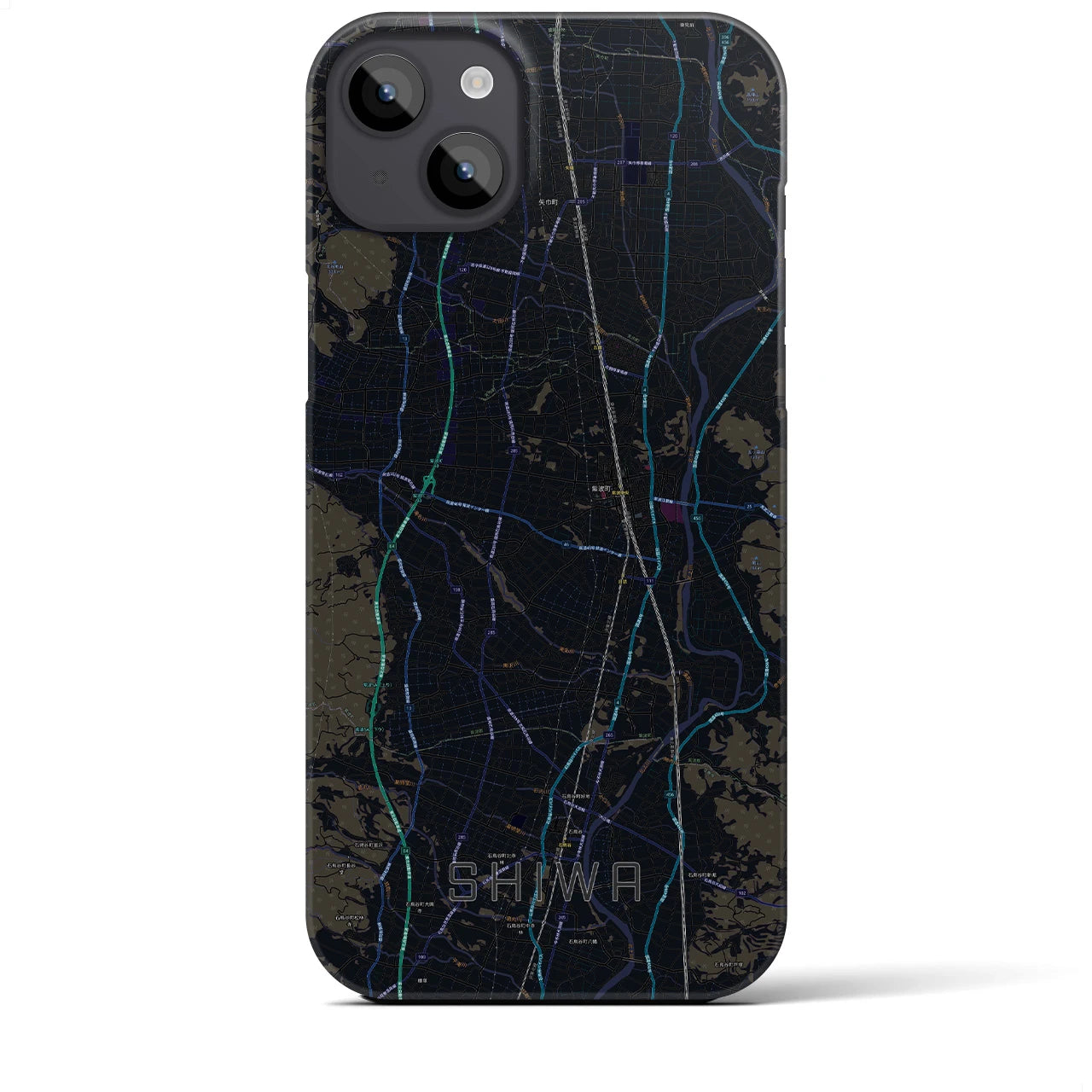 【紫波】地図柄iPhoneケース（バックカバータイプ・ブラック）iPhone 14 Plus 用